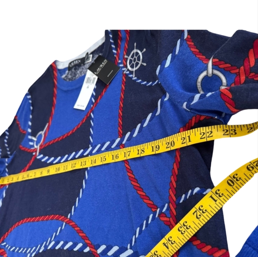 Lauren Ralph Lauren Nautical Rope Ship Wheel Crewneck Sweater Blue‎ Navy 2X New - Picture 8 of 12